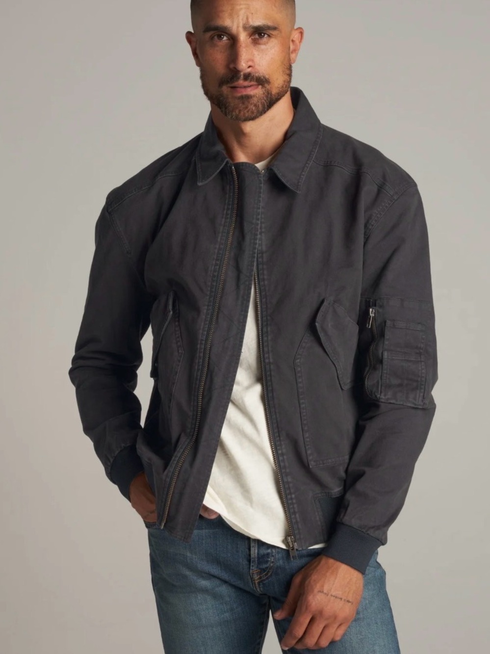 Men's Dark Gray Zip-Front Utility Jacket